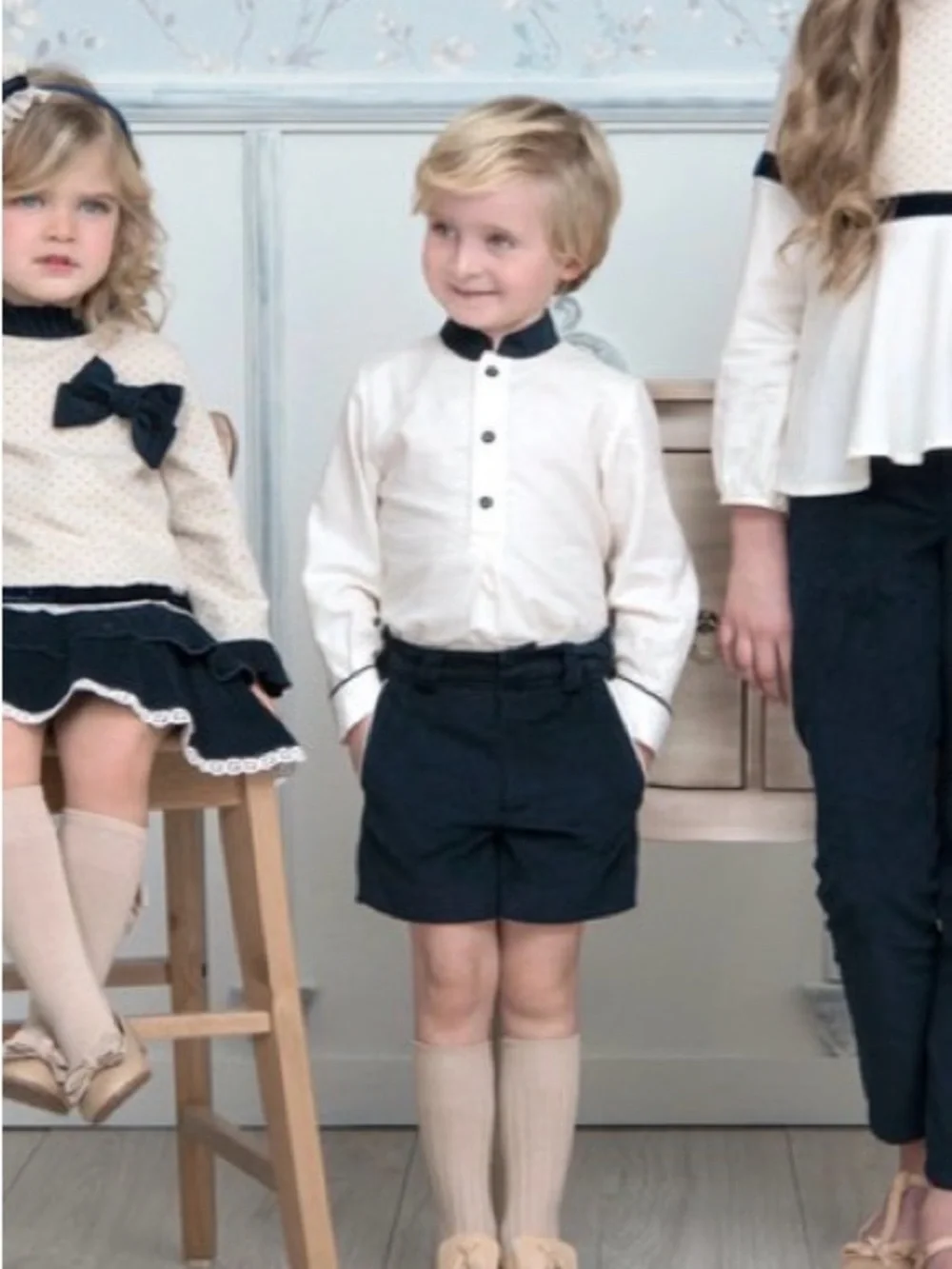 Collitta Cream Button-Front Boys' Shirt with Navy Trim